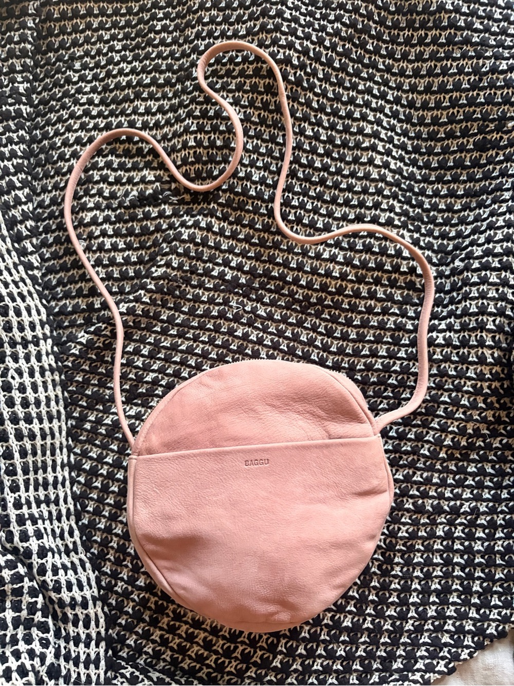 BAGGU Blush Pink Round Leather Bag